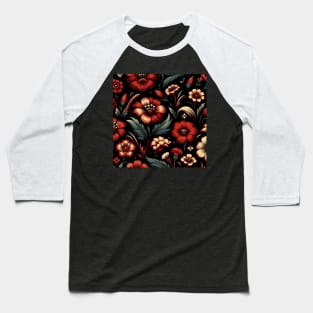 Red Floral Illustration Baseball T-Shirt